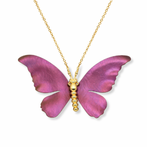 Srebrny naszyjnik tytanowy Motyl Róż - Srebrny Pozłacany 24-karaty