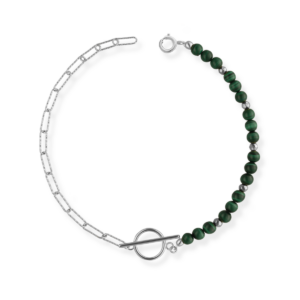 Bransoletka srebrna spinacz diamentowy z malachitem - Srebrny Rodowany