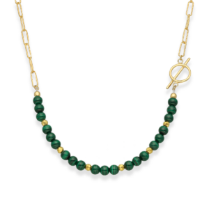 Naszyjnik srebrny spinacz diamentowy z malachitem