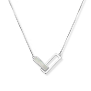 Naszyjnik srebrny z masa perłowa w ramce - Srebrny Rodowany