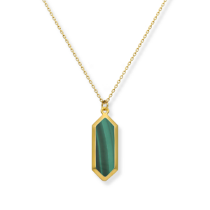 Naszyjnik srebrny malachit Cube - Srebrny Pozłacany 24-karaty