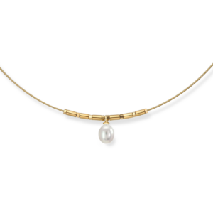 Kolia srebrna linka stalowa z hematytem i perłą białą