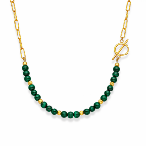 Naszyjnik srebrny spinacz diamentowy z malachitem - Srebrny Pozłacany 24-karaty