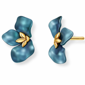 Kolczyki srebrne tytan Kwiat Jeans Half - Srebrny Pozłacany 24-karaty