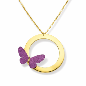 Naszyjnik srebrny tytan Motyl Róż - Srebrny Pozłacany 24-karaty