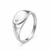 Polished white gold signet ring with diamond
