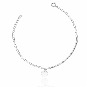 Bransoletka srebrna z serduszkiem - Srebrny Rodowany