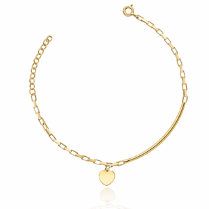 Bransoletka srebrna z serduszkiem - Srebrny Pozłacany 24-karaty