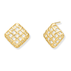 Kolczyki srebrne Kwadrat kratka - Srebrny Pozłacany 24-karaty
