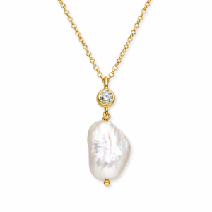 Naszyjnik srebrny z perłą naturalną i cyrkonią