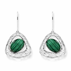 Kolczyki srebrne ażurowe z malachitem Triangle - Srebrny Rodowany