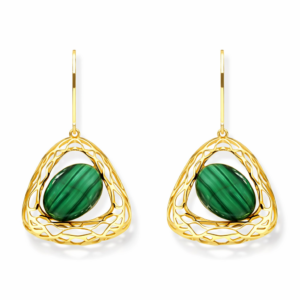 Kolczyki srebrne ażurowe z malachitem Triangle - Srebrny Pozłacany 24-karaty