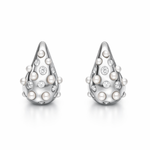 Kolczyki srebrne Kropla z perłą i cyrkonią - Srebrny Rodowany