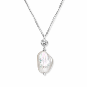 Naszyjnik srebrny z perłą naturalną i cyrkonią