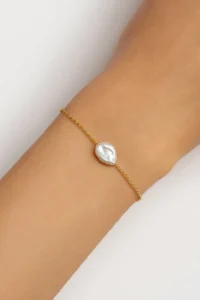 Bransoletka srebrna z dużą perłą naturalną