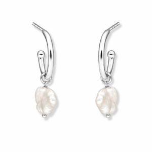 Kolczyki srebrne hoop z perłą