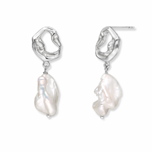 Kolczyki srebrne z wiszącą z perłą barokową
