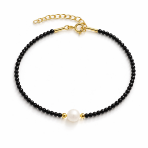 Bransoletka srebrna z kamieniami i perłą - Srebrny Pozłacany 24-karaty