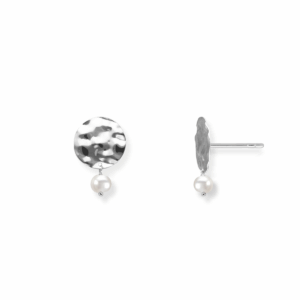 Kolczyki srebrne Wavy Mini z perełką - Srebrny Rodowany