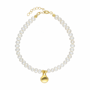 Bransoletka srebrna z pereł hodowlanych z muszelką