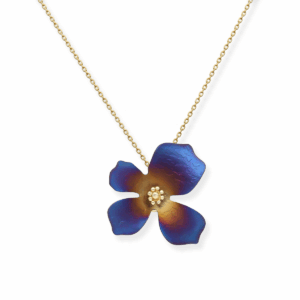 Naszyjnik srebrny z tytanowym Kwiatem Niebieskim - Srebrny Pozłacany 24-karaty
