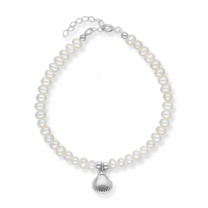 Bransoletka srebrna z pereł hodowlanych z muszelką - Srebrny Rodowany