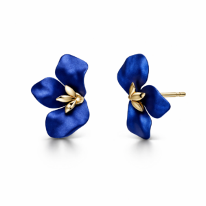 Kolczyki srebrne z tytanem niebieskim Kwiat Half - Srebrny Pozłacany 24-karaty