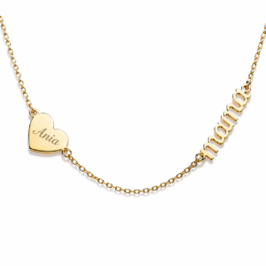 Naszyjnik srebrny Mama i serce - Srebrny Pozłacany 24-karaty